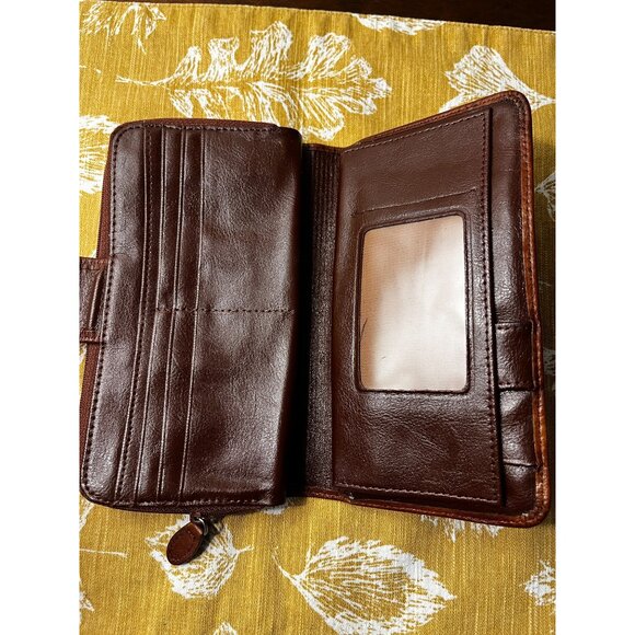 Vintage Rolfs Wallet Genuine Leather Checkbook Clutch Brown Zip Pockets - Picture 7 of 9